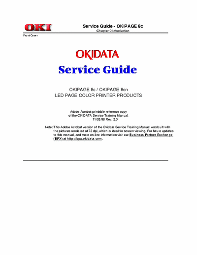 Oki OKIPAGE 8c OKIPAGE 8c / OKIPAGE 8cn
LED PAGE COLOR PRINTER PRODUCTS
Service Manual